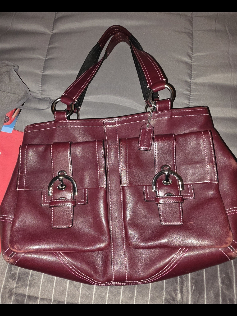 Coach Women's Burgundy Leather Tote Bag with Wristlet & Card Holder - Picture 11 of 16